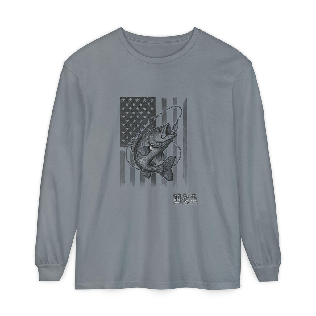 American Flag Bass Fishing Long Sleeve T-Shirt | USA Bass Tee